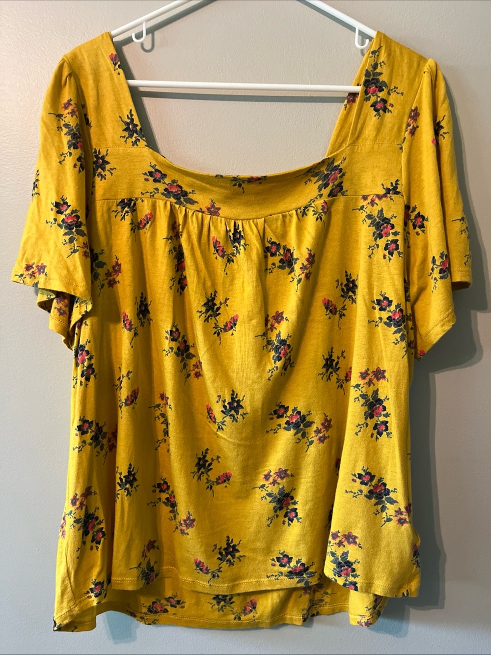 Women’s Lucky Brand Yellow Flowers Floaty Boho Shirt Blouse XL Cotton Blend